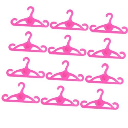 12 Pink Plastic Clothes Hangers For Doll Dress Clothes Wardrobe Accessories