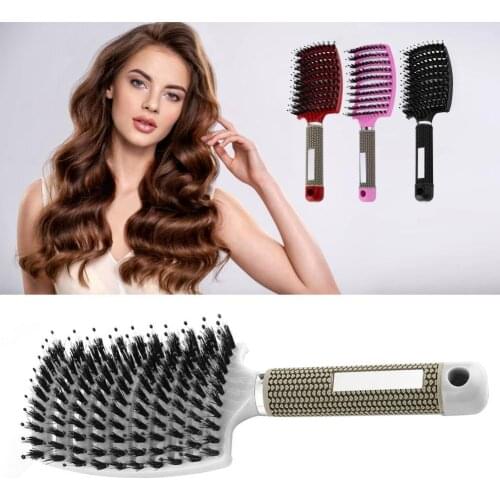 Hairbrush Wet & Dry Brush Nylon Bristle For Detangling & Straightening Natural Hair Styling Tools - Scalp Massage For Men&Women
