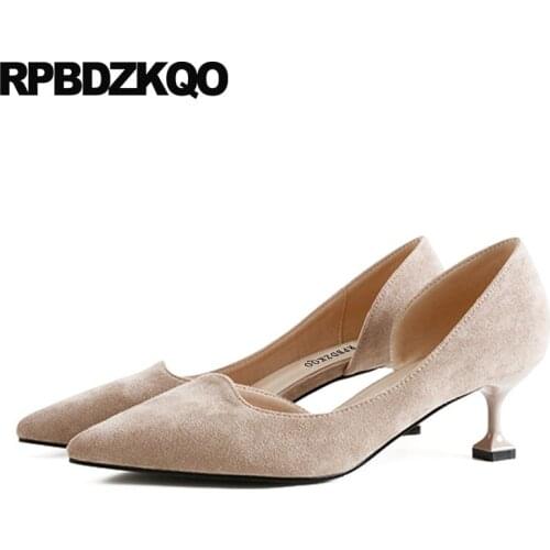 Suede Peach Office Shoes Women Kitten Size 4 34 Sandals High Heels Court Medium 33 Pointed Toe Patent Leather Nude Elegant Pumps