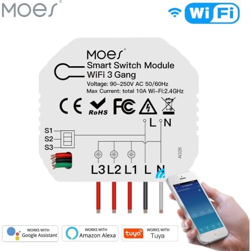 Moes Mini DIY WiFi Smart Light Switch 3 Gang 1/2 Way Module Smart Life/Tuya App Control Works with Amazon Alexa and Google Home