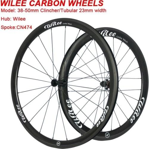 WILEE 700C Front 38mm Rear 50mm Tubular Clincher carbon Wheelset Racing Bicycle Road Bike Carbon Wheels