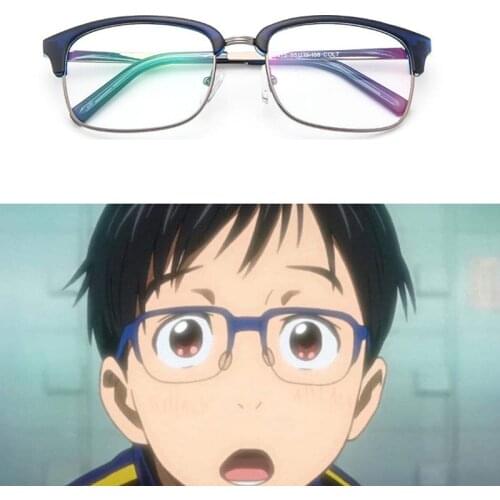 Yuri!!! on Ice Katsuki Yuuri Gold Blue Half Frame Silver Glasses Cosplay Acc With Lens Prop Frame Silver Glasses Halloween