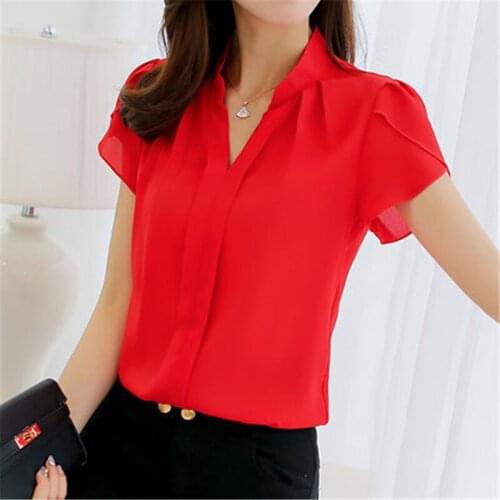 Spring Summer Chiffon Blouse Women 2018 New Casual Short Sleeve Elegant Slim Cute Shirt Female Tops Blusas Femininas ZY385