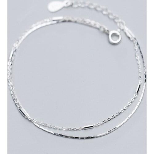 MloveAcc Romantic Genuine 925 Sterling Silver Double Layers Women Chain Link Bracelet Luxury Sterling Silver Jewelry