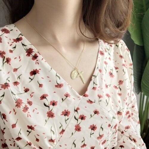 2019 Fashion Real 925 Sterling Silver Necklace For Lady Golden Color Cross Pendant Necklac 45cm Lenght Anniversary Gift