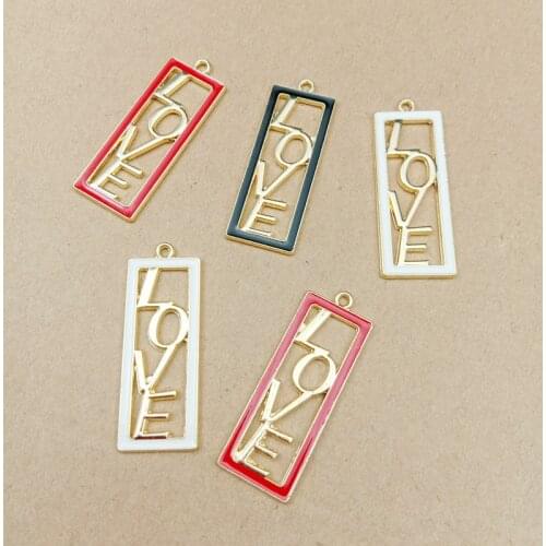 10pcs 40x15mm Korean jewelry accessories enamel rectangular hollow Love charms Earrings Necklace Pendant handmade DIY material