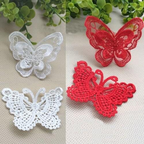 10PCS Off White Red Embroidered Butterfly Lace Applique For DIY Sewing Wedding Dress Shoes Veil 2 Styles Available