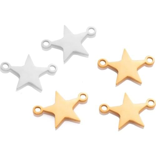 10Pcs/Lot Stainless Steel Cute Star ShapeTag 2 holes Blank Charms Pendant For DIY Jewelry Making Findings