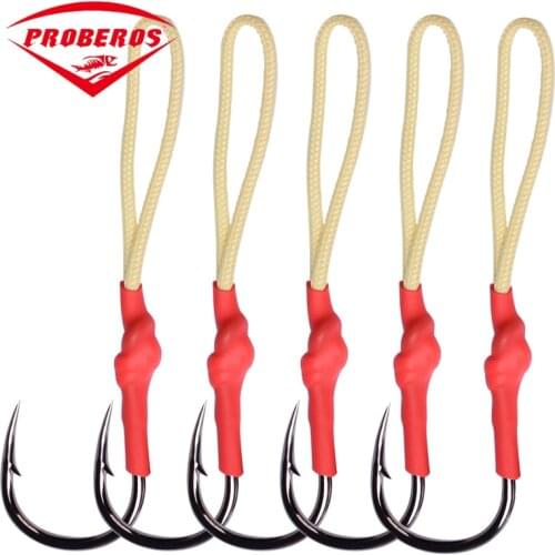 5Pcs/lot Metal Jig Assist Hook with PE Line Solid Ring Jigging Spoon Saltwater Fishhook for 50-300g Lure Fishing Accessories