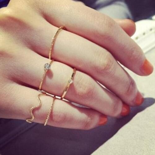 5pcs Punk Twist Joint Ring Sets For Women Hiphop Minimalist Gold Color Geometric Rings Party Fashion Simple Femme Jewelry