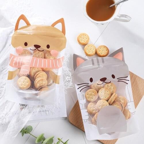 50pcs Adorable Kitten Cookie Nougat Packaging Sealing Snack Candy Bags Reusable Biscuit Zipper Sealed Fresh Storage Bag Organize