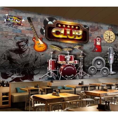 Beibehang Custom wallpaper 3d photo mural retro brick wall music theme bar living room background wall paper 3d papel de parede