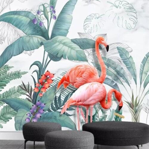 Beibehang Custom wallpaper Nordic hand-painted tropical plants flamingo TV background walls decorative painting 3d wallpaper