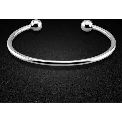 Solid 925 Sterling Silver Smooth opening Bangles & Bracelets For Women Hand Female Jewelry Wholesale Bead bracelet