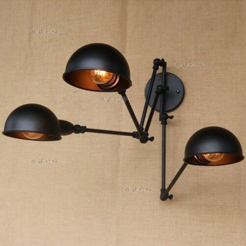 Black 3 heads mechanical loft iron wall light American Cafe restaurant retro study bedside arm wall lamp ZA GY275