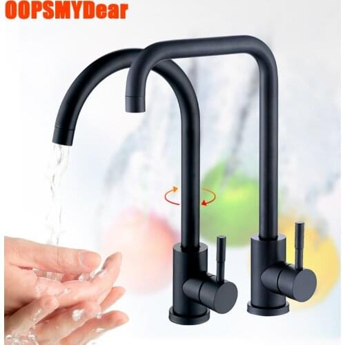 Black Faucet Kitchen Sink Hot Cold Water Mixer Tap SUS304 Stainless Steel Crane Single Handle Deck Mount Grifo Modern Torneira