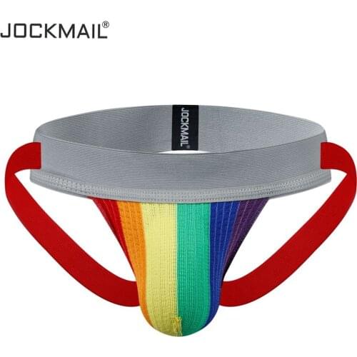 JOCKMAIL Mens Jockstrap Athletic Supporter Underwear Gym Workout Strap Brief Stretch Mesh Pouch Sexy Gay Underwear Rainbow