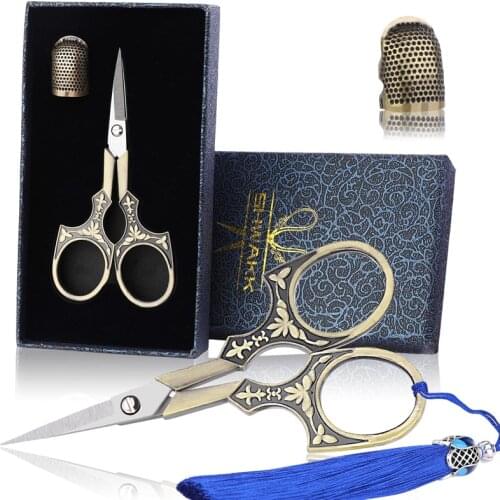 SHWAKK Stainless Steel European Vintage Scissors Antique Floral Sewing Scissor for Needlework Tailor Shears Fabric DIY Tools