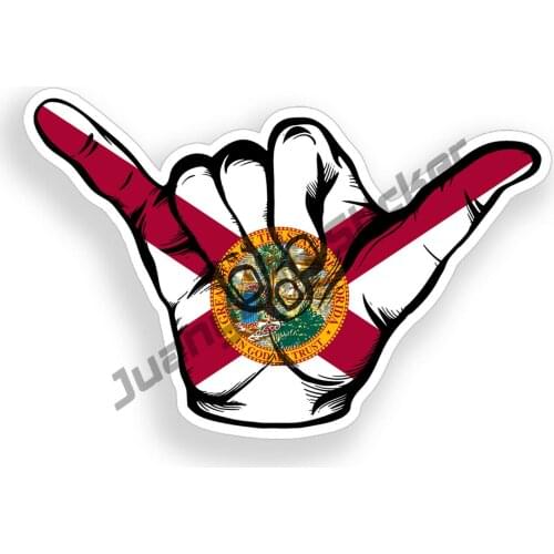 Florida Hang Loose Sticker FL Flag Beach Shaka Car Vehicle Window Bumper Decal JDM Refit Decals Car Camper Accessories PVC13x8cm