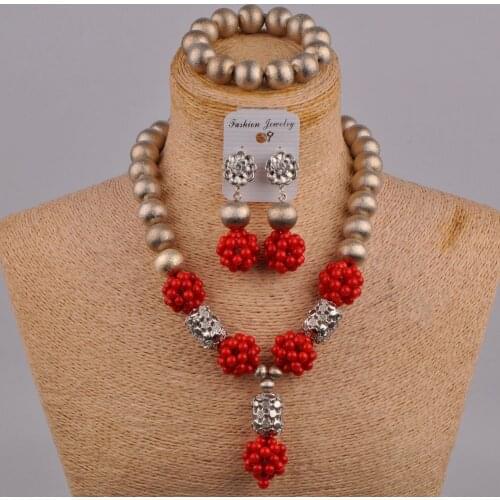 Red Coral Jewelry Set Nigeria Bride Wedding Jewelry Costume Necklace African Jewelry Set