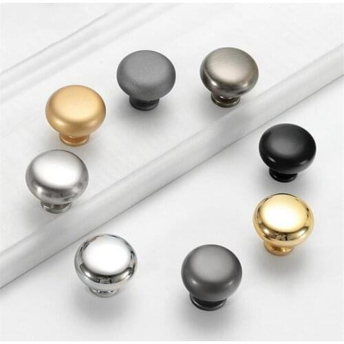 Round Zinc Aluminum Alloy Drawer Single Hole Solid Handle Smooth Brushed Golden Grey Ball Knob Handles Furniture