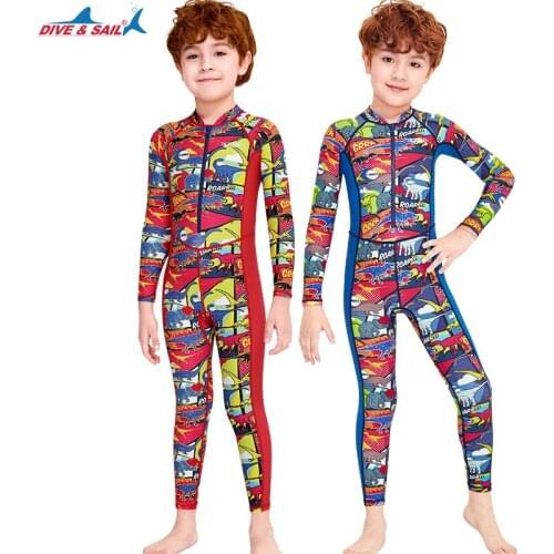 Summer Quick Dry Polyester One Piece Long Sleeve Swimsuit for Kids Children Wetsuit UV Shirt Beach Play Swimwear Jellyfish Suit
