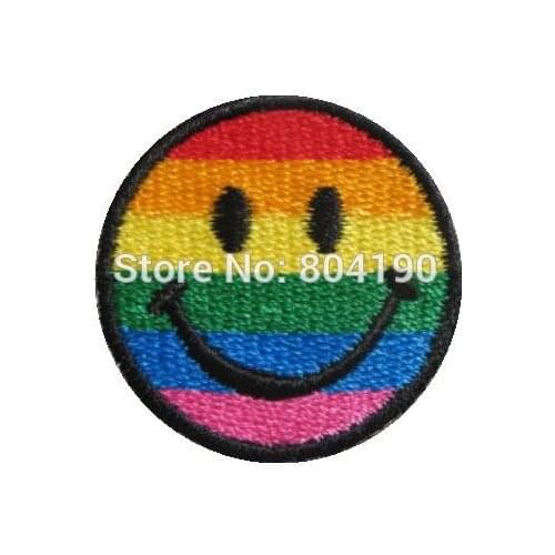 Cute Mini Smiley Face Lovely Gay pride lesbian rainbow flag Hippie Acid Rave applique Iron On PATCH patchwork accessories