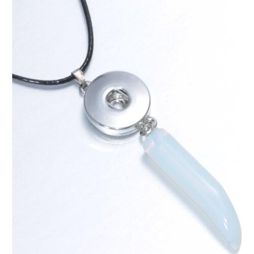Fashion Charms Natural Opal Stone Crescent Shape Pendant Necklace Snap Jewelry fit 18mm Snap Button DZ0119j