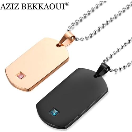 AZIZ BEKKAOUI Fashion Logo Laser Engraving Tag Pendant Necklace Stainless Steel Couple Necklaces with Stone Dropshipping