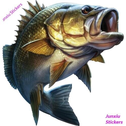 Cartoon Vinyl Fishing Car Stickers Large Mouth Bass Fish Boat Kayak Decals Auto Truck Laptop Window Fine Decal Decor KK13x13cm