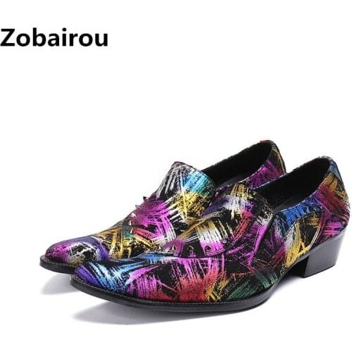 Mens shoes high heels genuine leather party wedding dress oxford shoes mixed color pointed toe office formal shoes men brogues