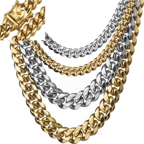 Mens Necklace Jewelry Gift 316L Stainless Steel Curb Cuban Link Chain Punk Style Male Miami Chain 8/10/12/14/16/18/22mm