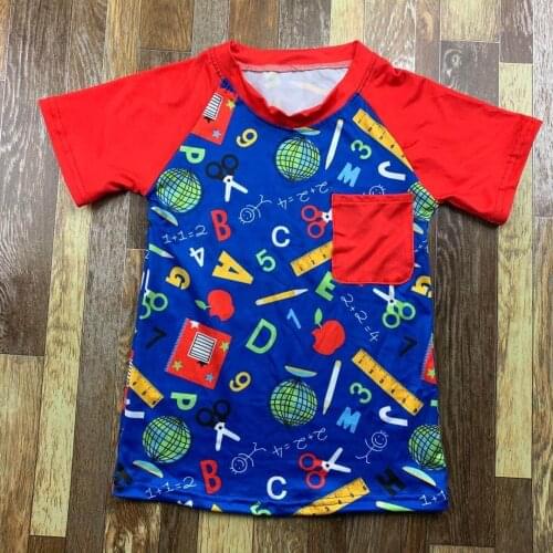 Newest childrens boutique clothes Boys summer back to school pocket pencil tool printed short sleeves