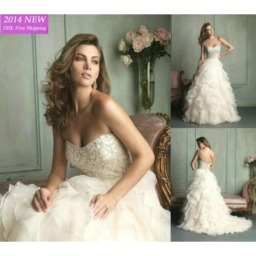 2019 novo elegante um- linha sweetheart frisado babados de organza white/marfim vestidos de noiva vestido de noiva personalizado