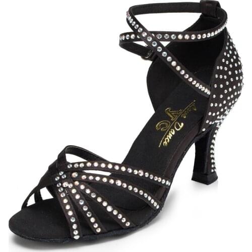 New Glitter Rhinestone Latin Dance Shoes Comfortable Soft Sole Ballroom Dancing Shoes for Women/Ladies/Girls Heel 7.5cm A141