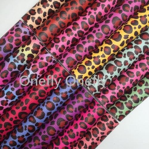 Onefly Wholesales Dropshipping Leather Supplier Leopard Printed Synthetic Faux Vinyl Leather Fabric Sheets For Bow DIY FZ057