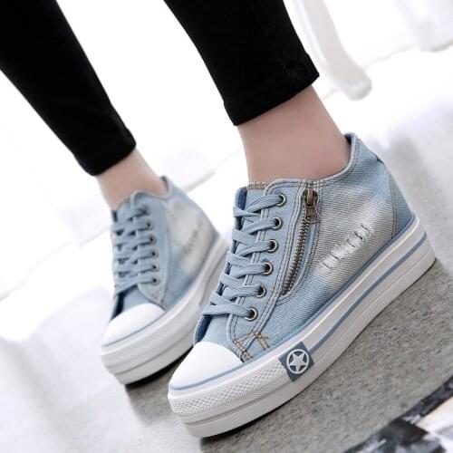 Canvas shoes women flats trendy lace-up fashion female spring autumn shoes solid blue shoes thick bottom denim X15-73