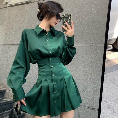 Sexy Mini Slim Dress Women Dark green Club Party Dress TPOLO collar Short Dresses Female Elegant Streetwear Fall fashion2021