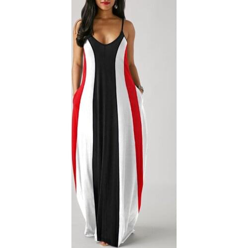 Geometric Striped Women Strap Dress Vintage Summer O-neck Flower Print Sleeveless Plus Size Pullover Long Dresses Maxi Dress