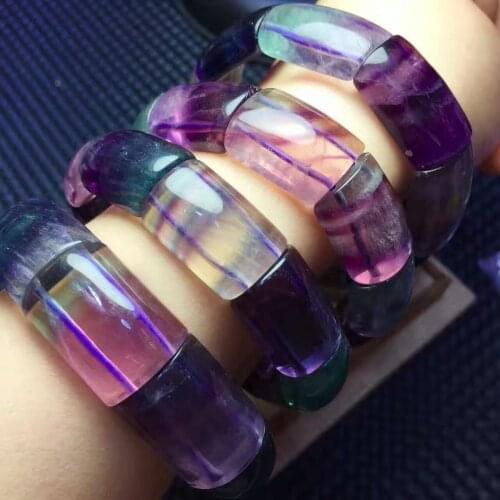 Genuine Natural Colorful Fluorite Crystal Rectangle Beads Stretch One Bracelet