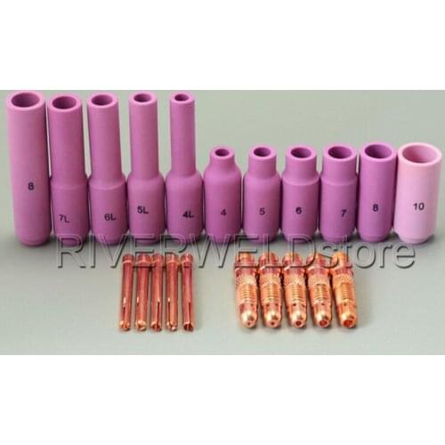 21pcs WP DB 17 18 26 Series Consumables Accessories TIG Welding Torch Long Alumina Ceramic Cups Replacement Spare Kits