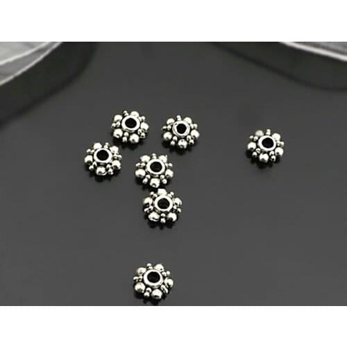 Wholesale 6mm Antique Silver color Snowflake Alloy Spacers Separated beads Diy Fashion Findings 100 pcs(JM3358)