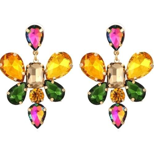 Luxury Colored Rhinestone Flower Earrings for Woman Party Wedding Jewelry