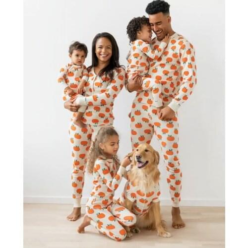 Family Matching Clothes Halloween Family Suit Pajamas Orange Printed Sleepwear Set Spring Autumn Homewear Pajamas