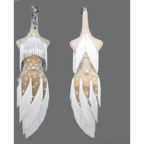 Sparkly Rhineston Latin Dance Dress Women High Quality Customized Cha-cha Samba Dancing Skirt Lady Latin tassel Dresses