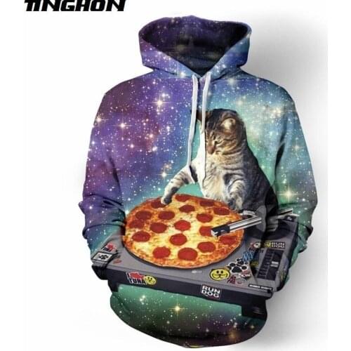 DJ Cat Hoodie Men 3D Printed Pizza Space Galaxy Hoodie Sweatshirt Pullover Sportwear Tracksuit Men Plus Size XS 6XL 7XL