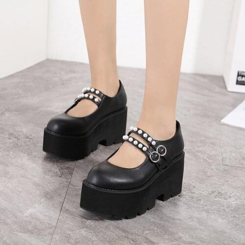 The Big Size 43 Girls Pumps Solid Buckle Demonia shoes Platform Marry Janes Pumps Women Lolita Thick Bottom Gothic Shoes Woman