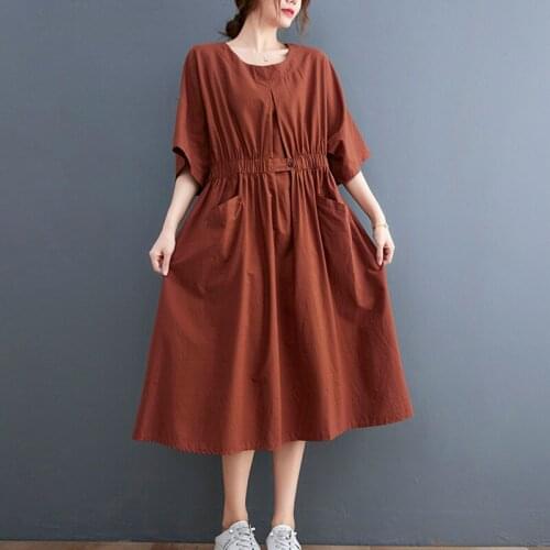 Korea Style Street Fashion Slim Waist Sweet Girls Chic Dress Cotton Pockets Loose Women Casual Summer Dress Travel Style Dress