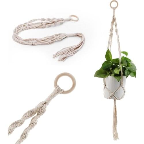 Vintage Knotted Plant Hanger Basket Green Flowerpot Macrame Lifting Rope Plant Hanger Pot Holder Garden Hanging Flower Display