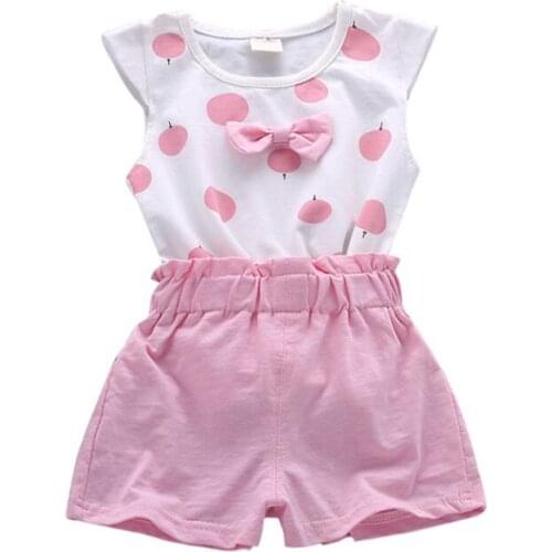 WEIXINBUY Toddler Baby Girls Clothing Sets Print Bowknot 2pcs Girls Summer Clothes Set Kids Casual Suit Tracksuit Sweatshirt
